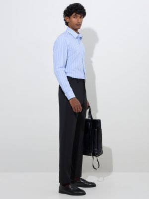 WES Formals Black Slim-Fit Mid-Rise Trousers