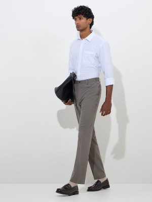WES Formals Grey Relaxed-Fit Mid-Rise Trousers