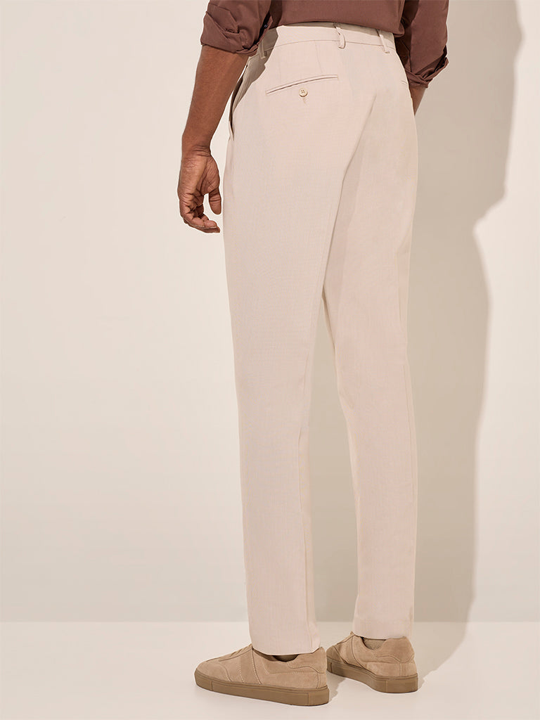 WES Formals Beige Relaxed-Fit Mid-Rise Trousers - Image 4