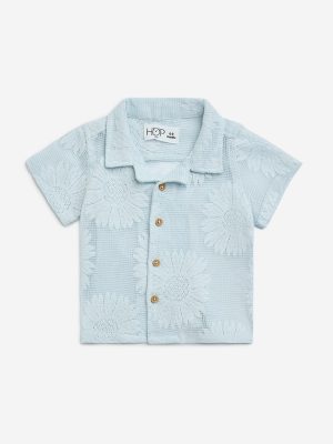 HOP Baby Blue Floral Knitted Cotton-Blend Shirt