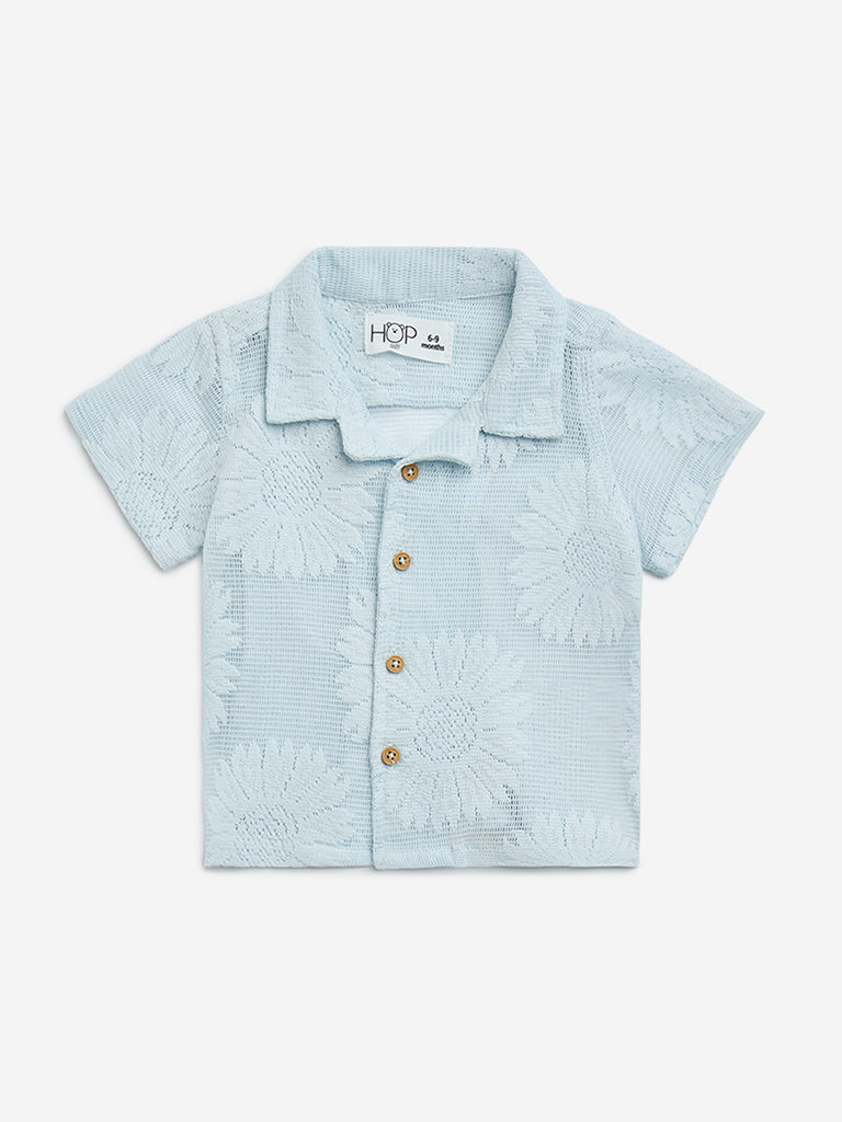 HOP Baby Blue Floral Knitted Cotton-Blend Shirt