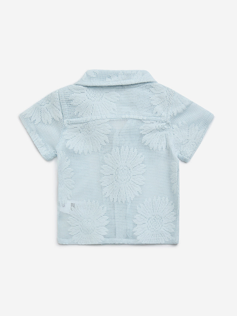 HOP Baby Blue Floral Knitted Cotton-Blend Shirt - Image 2