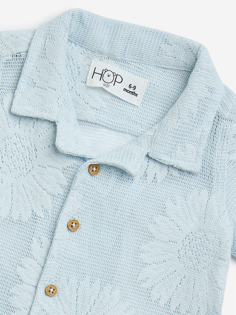 HOP Baby Blue Floral Knitted Cotton-Blend Shirt - Image 3