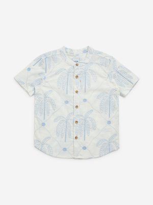 HOP Kids White Foliage Embroidered Cotton Shirt