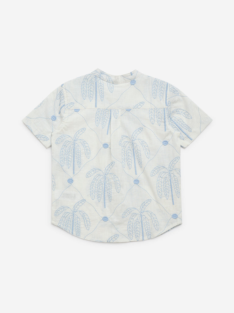 HOP Kids White Foliage Embroidered Cotton Shirt - Image 2