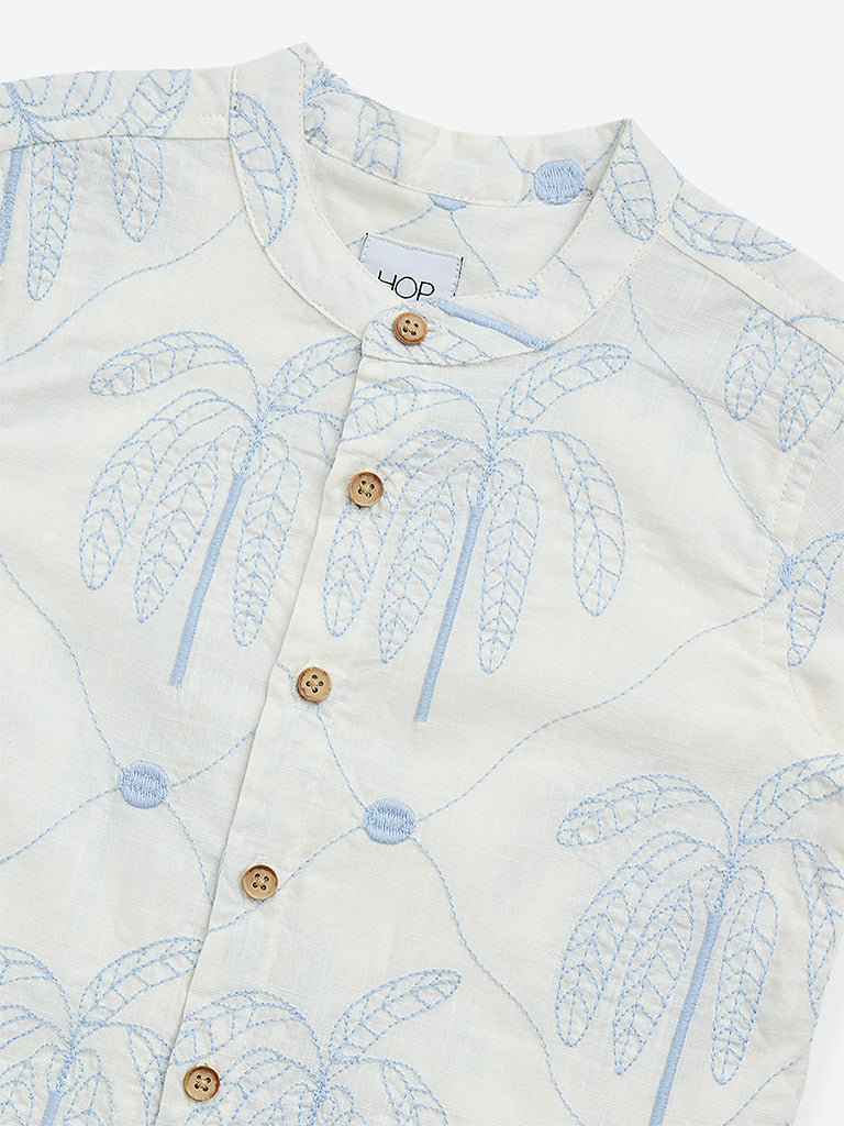 HOP Kids White Foliage Embroidered Cotton Shirt - Image 3