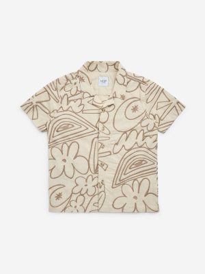 HOP Kids Beige Abstract Design Cotton Shirt