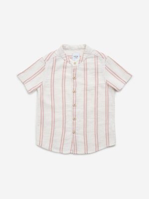 HOP Kids Off-White Stripe Printed Cotton-Blend Shirt
