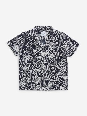 HOP Kids Black Foliage Printed Shirt