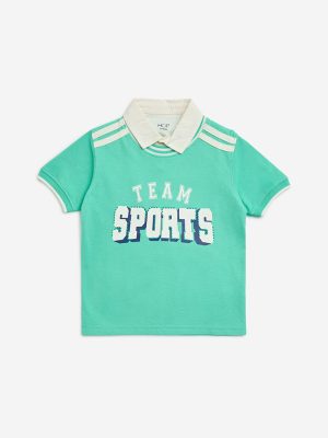 HOP Kids Mint Text Printed Cotton T-Shirt