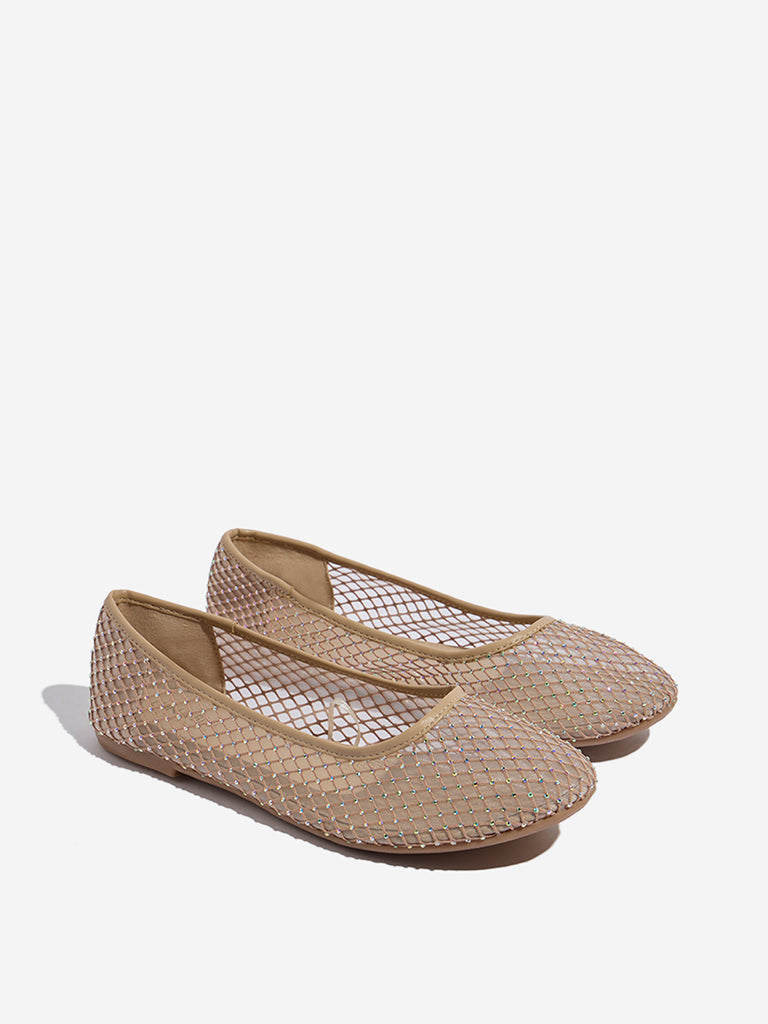 LUNA BLU Beige Mesh-Detailed Ballerina - Image 2
