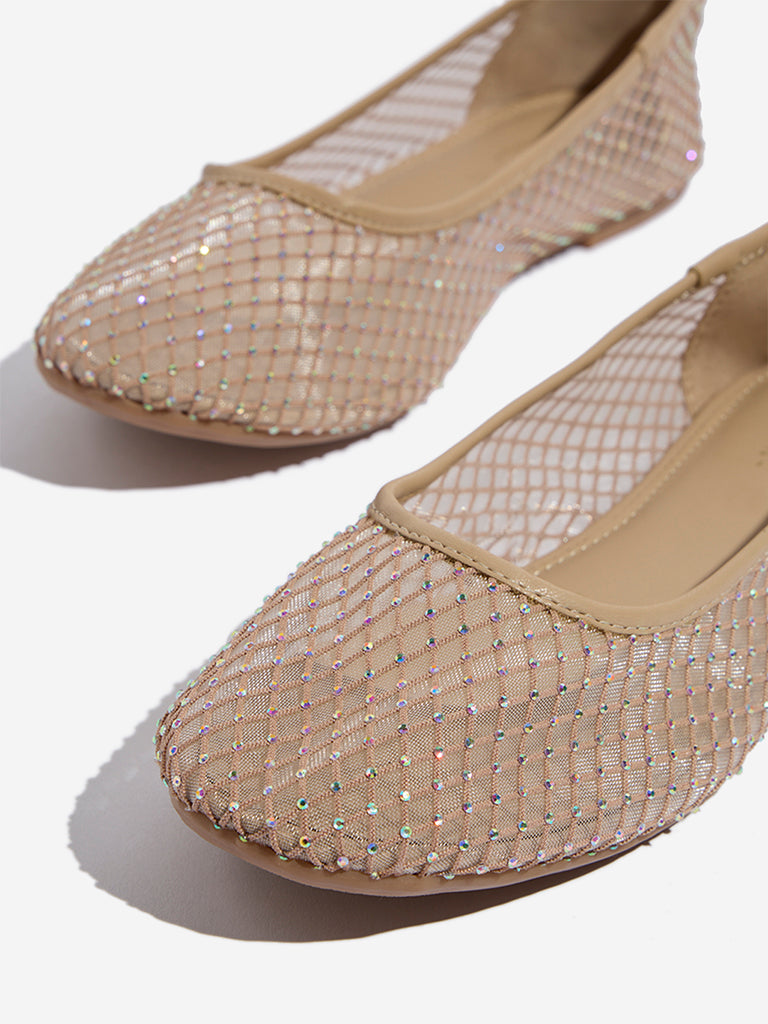 LUNA BLU Beige Mesh-Detailed Ballerina - Image 3
