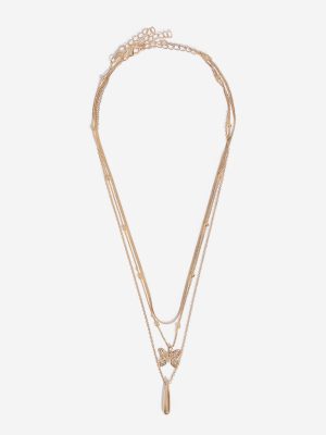 Westside Accessories Gold Heart and Butterfly Embellished Necklace - Pack of 2
