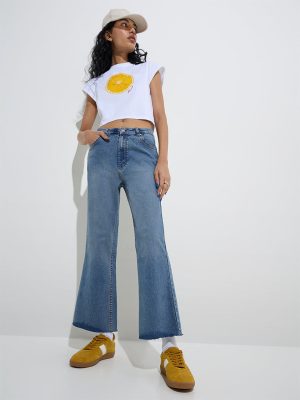 Nuon Blue Wide-Leg Mid-Rise Jeans