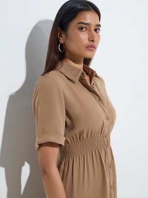 Wardrobe Brown Solid Shirt Dress