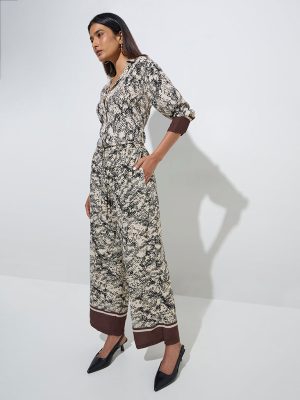 Wardrobe Brown Animal Print Design High-Rise Trousers