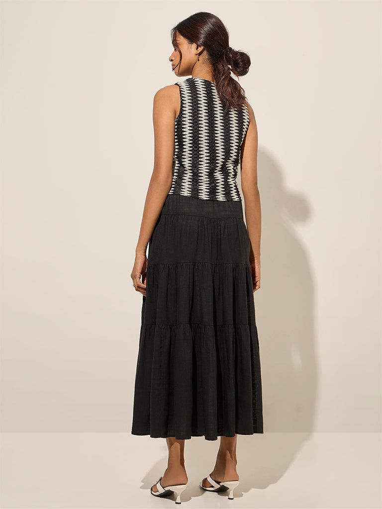 LOV Black Linen-Blend High-Rise Tiered Skirt - Image 4