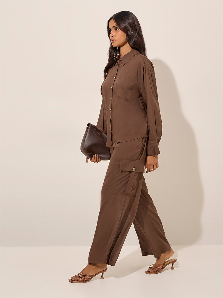 LOV Brown Cargo-Style Mid-Rise Pants