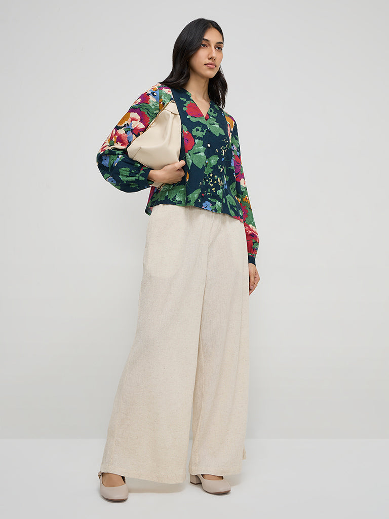 LOV Off-White Crinkle-Textured High-Rise Cotton-Blend Pants