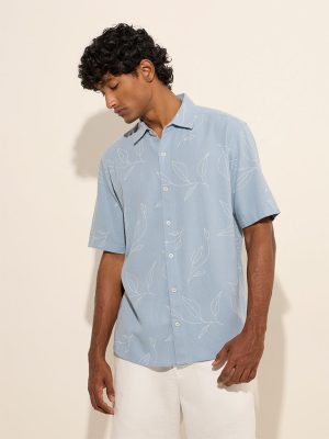 Ascot Light Blue Printed Relaxed-Fit Shirt