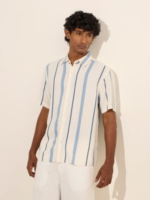 Ascot White Striped Relaxed-Fit Shirt