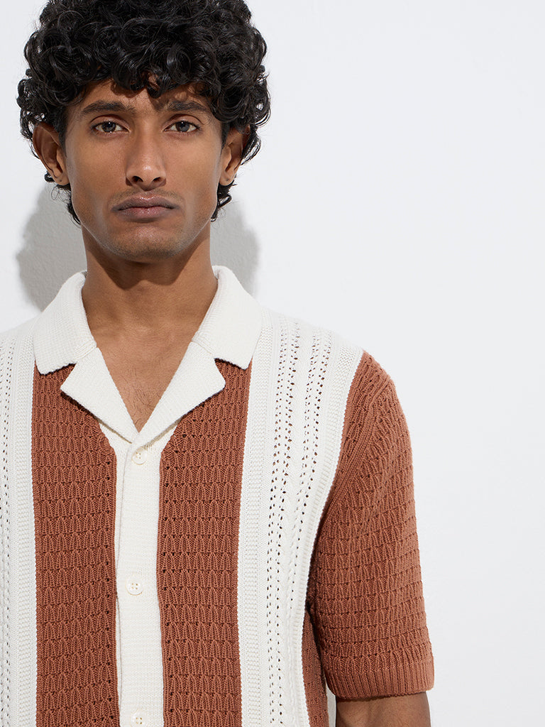 Ascot Rust Crochet-Detailed Relaxed-Fit Cotton Shirt - Image 2
