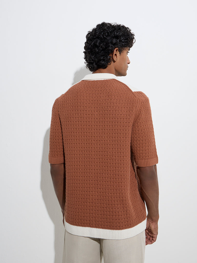 Ascot Rust Crochet-Detailed Relaxed-Fit Cotton Shirt - Image 4