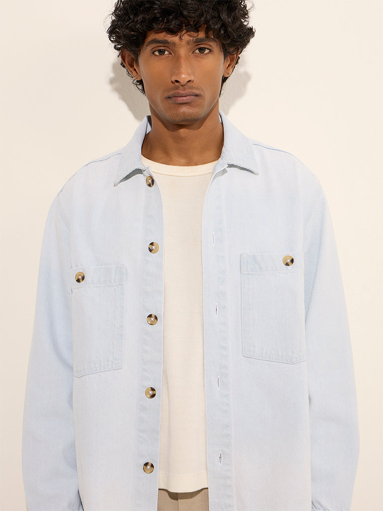 WES Casuals Light Blue Relaxed-Fit Denim Jacket - Image 3