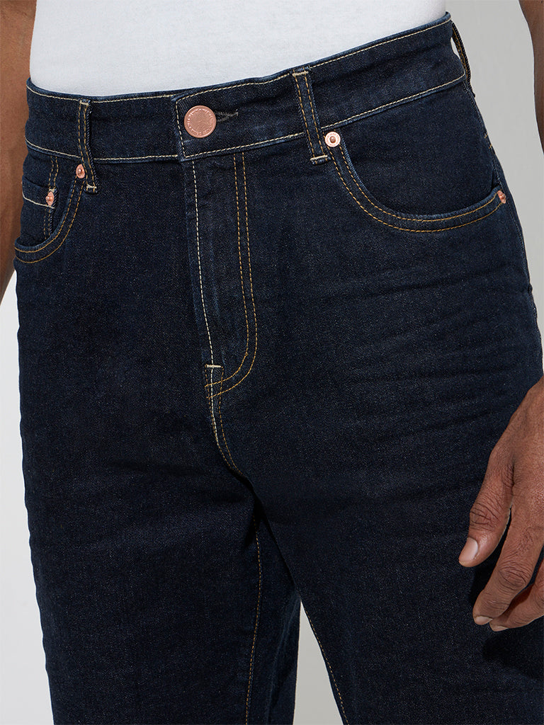 WES Casuals Dark Blue Relaxed-Fit Mid-Rise Denim Jeans - Image 3