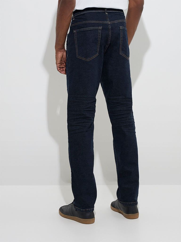 WES Casuals Dark Blue Relaxed-Fit Mid-Rise Denim Jeans - Image 4