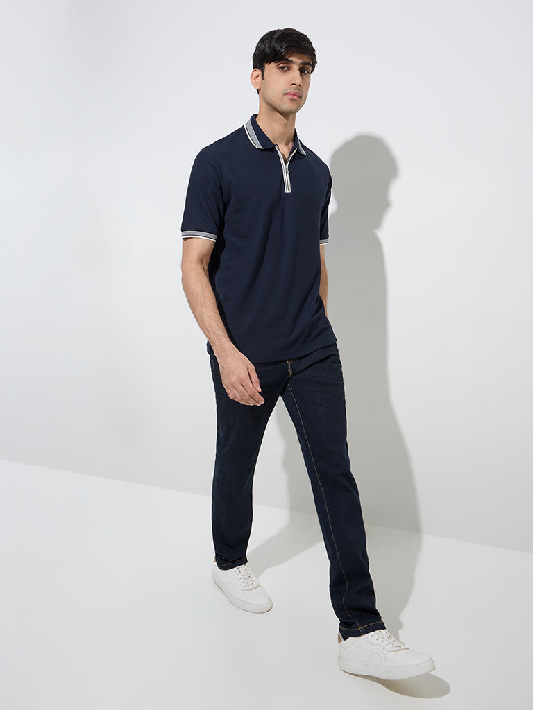 WES Casuals Dark Blue Relaxed-Fit Mid-Rise Jeans