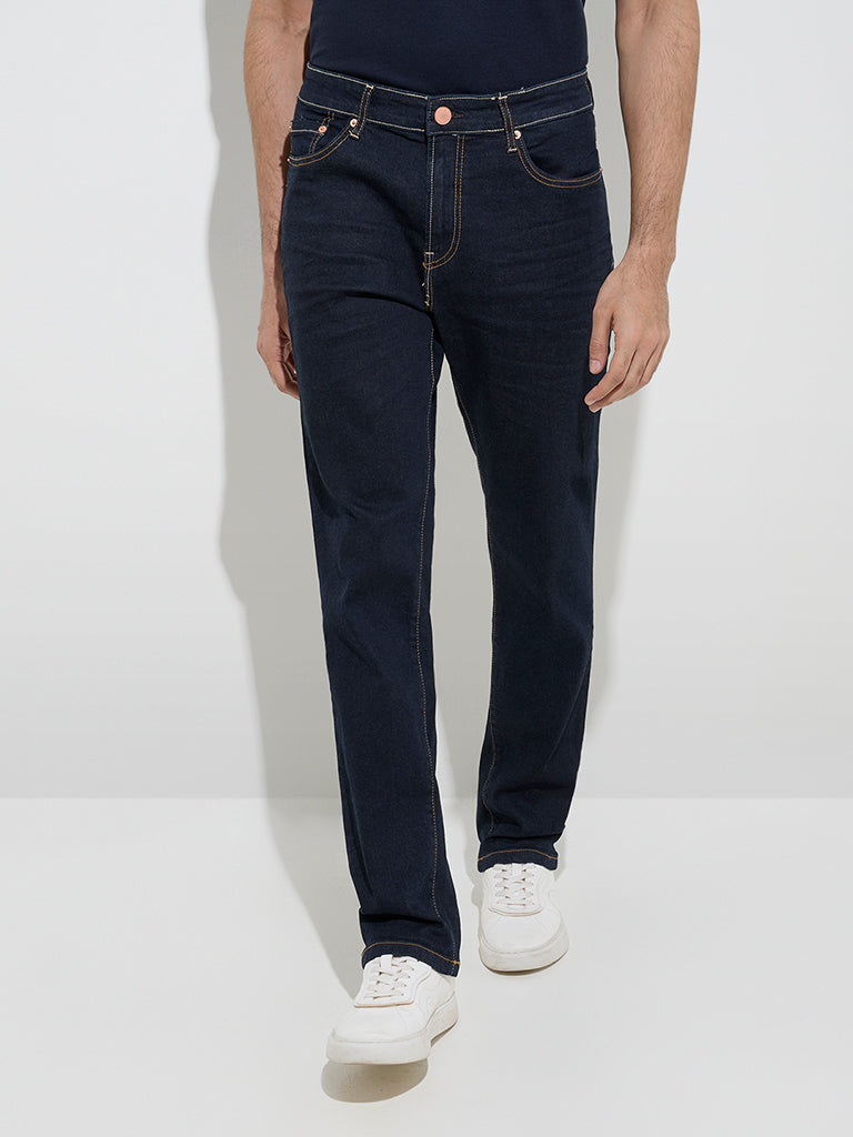 WES Casuals Dark Blue Relaxed-Fit Mid-Rise Jeans - Image 3