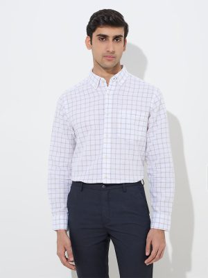 WES Casuals White Checks Relaxed-Fit Cotton-Blend Shirt