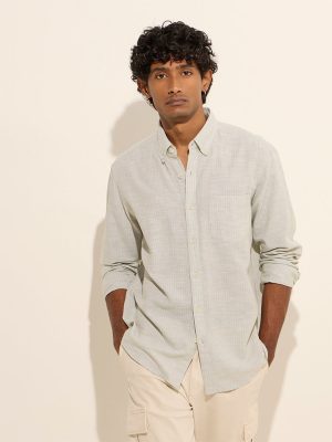 WES Casuals Sage Striped Relaxed-Fit Cotton-Blend Shirt