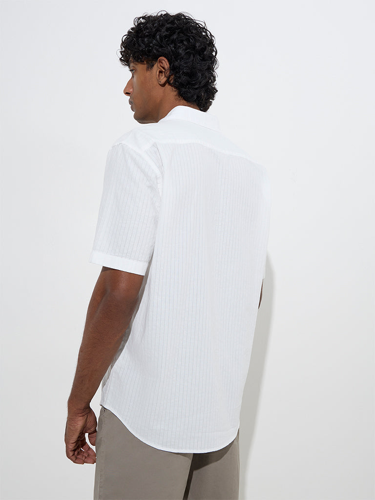WES Casuals White Self-Striped Relaxed-Fit Cotton Shirt - Image 5