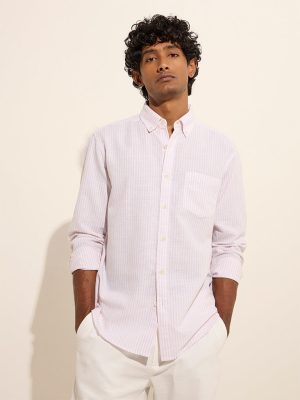 WES Casuals Light Pink Relaxed-Fit Cotton-Blend Shirt