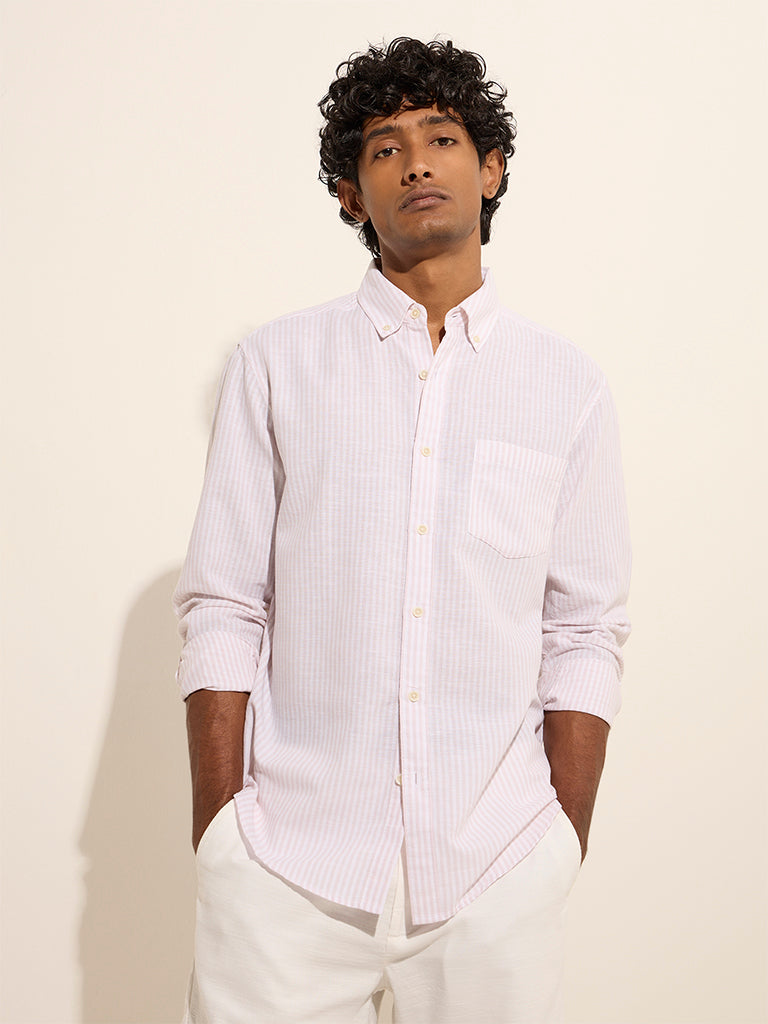 WES Casuals Light Pink Relaxed-Fit Cotton-Blend Shirt