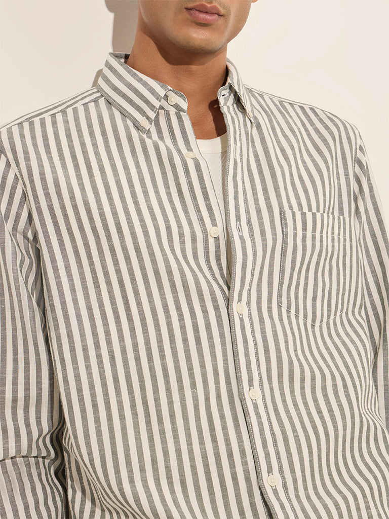 WES Casuals Sage Striped Relaxed-Fit Cotton Shirt - Image 2