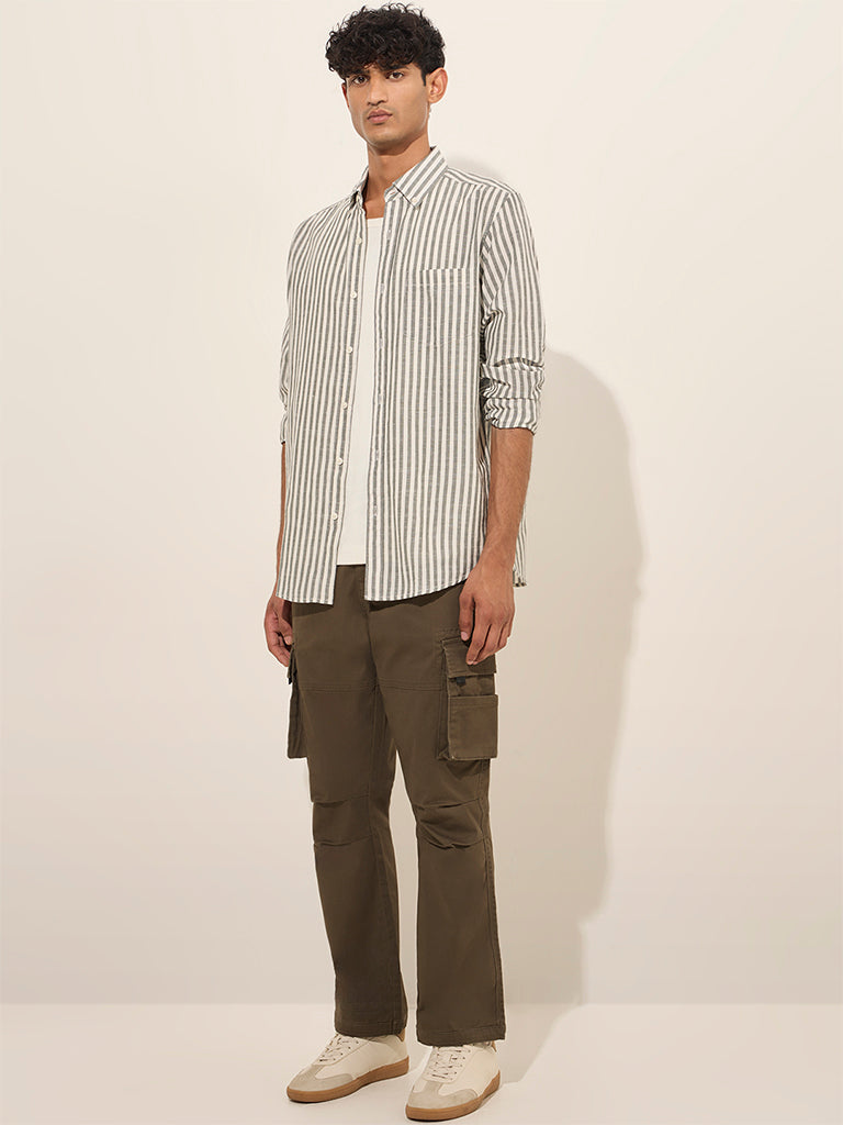 WES Casuals Sage Striped Relaxed-Fit Cotton Shirt - Image 3