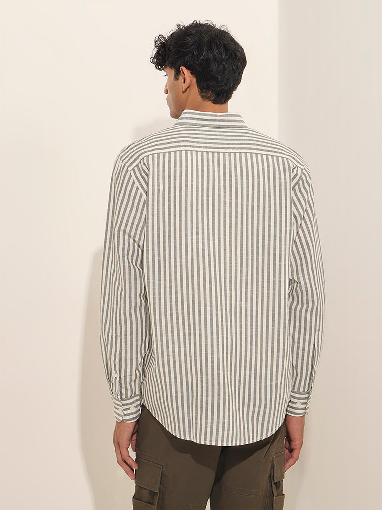 WES Casuals Sage Striped Relaxed-Fit Cotton Shirt - Image 4