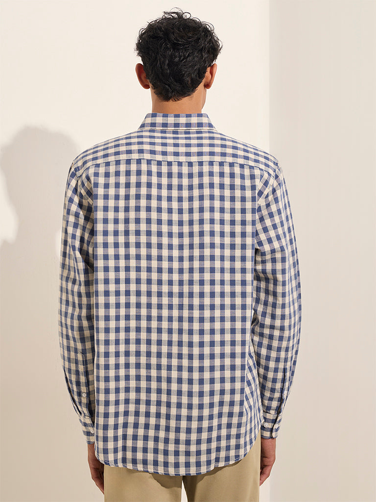 WES Casuals Navy Checks Print Relaxed-Fit Cotton Shirt - Image 4