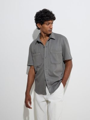 WES Casuals Grey Solid Relaxed-Fit Shirt