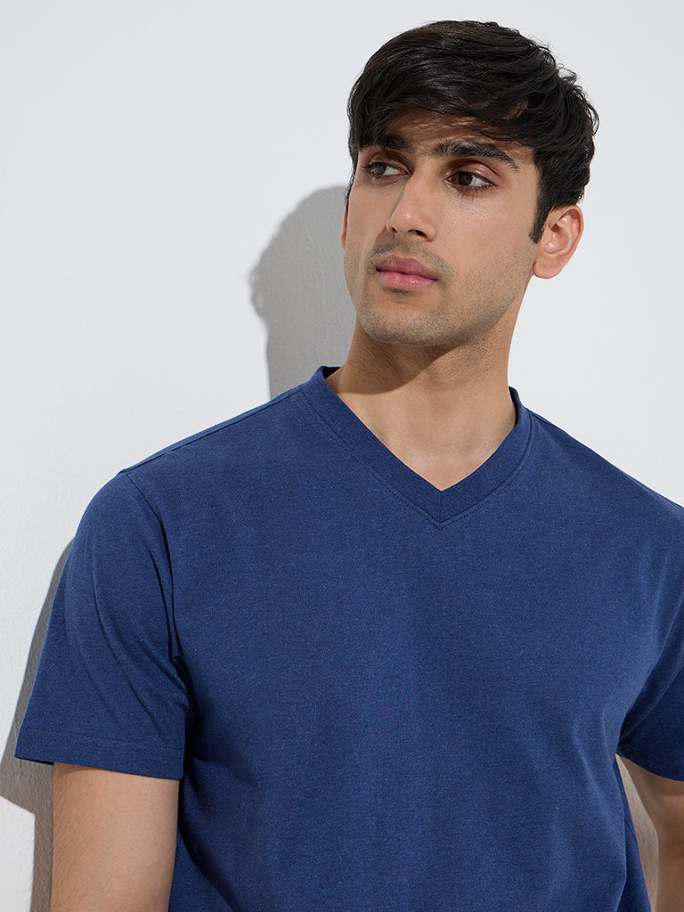 WES Casuals Dark Blue Slim-Fit Cotton T-Shirt - Image 3
