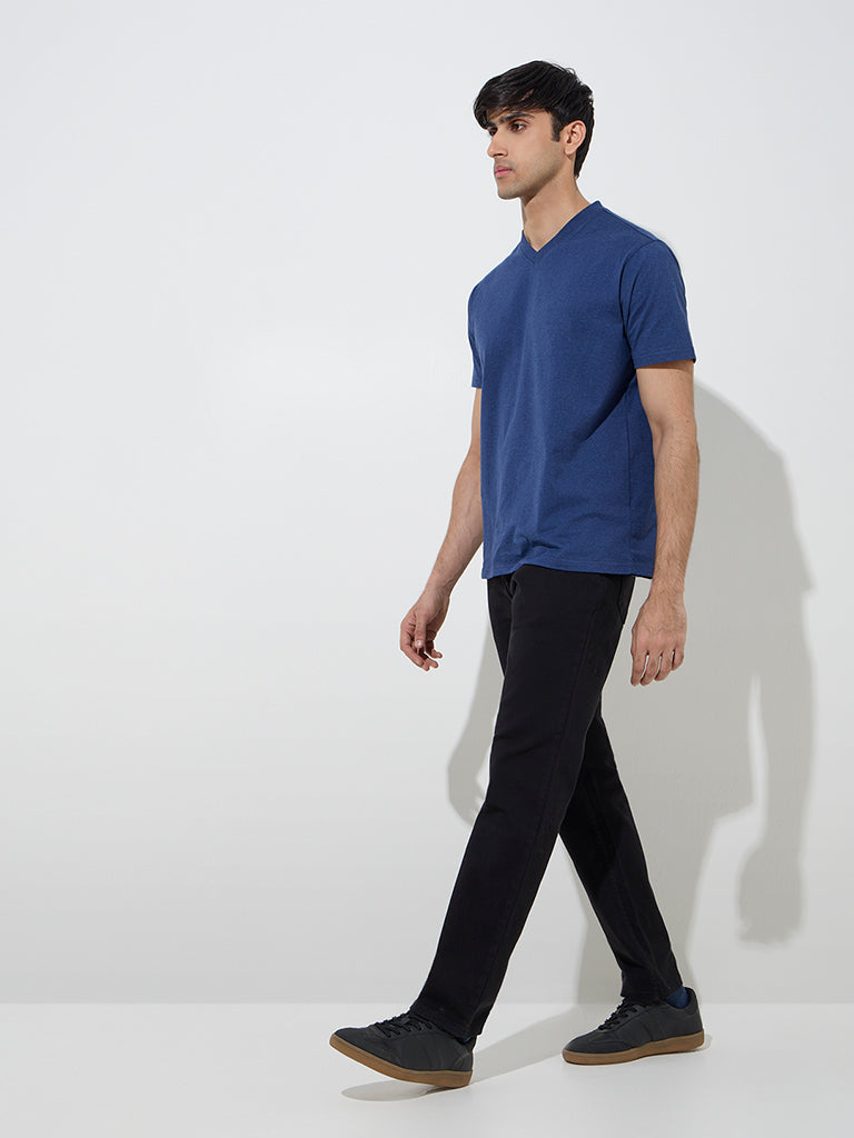 WES Casuals Dark Blue Slim-Fit Cotton T-Shirt - Image 4