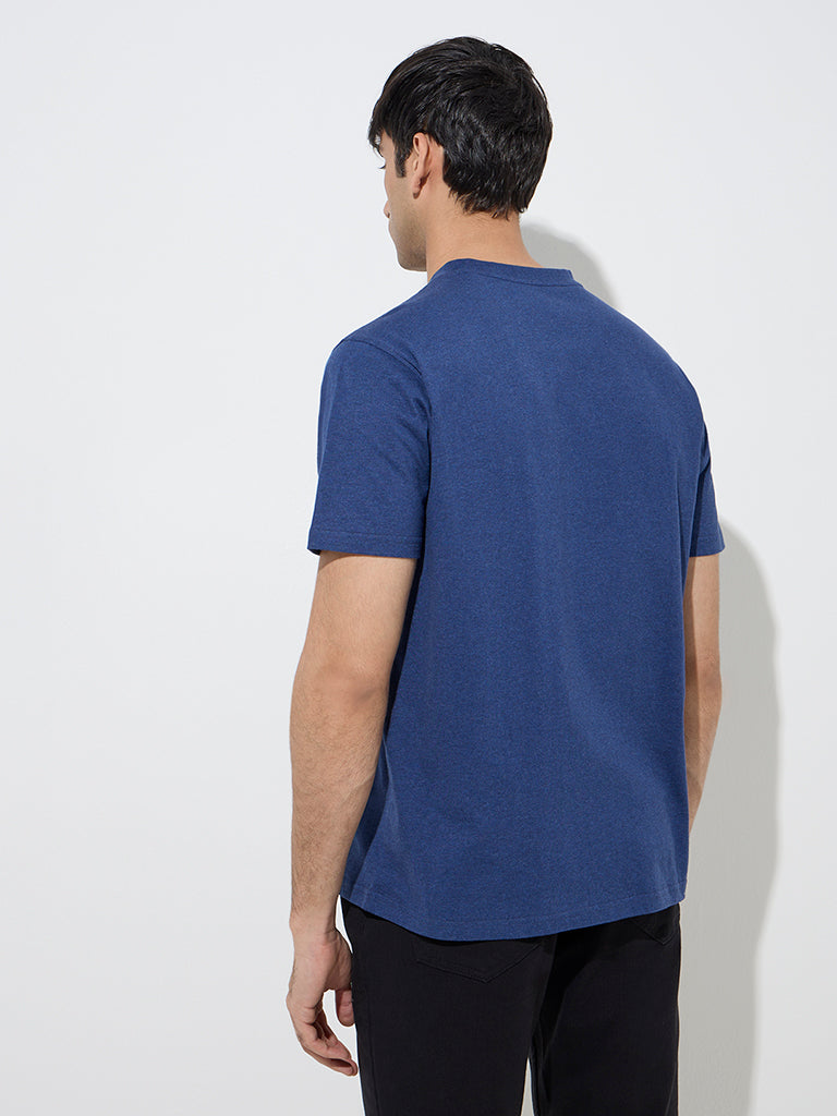 WES Casuals Dark Blue Slim-Fit Cotton T-Shirt - Image 5