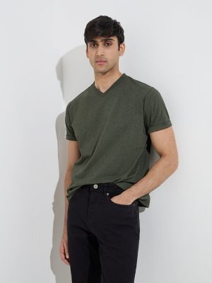 WES Casuals Olive Slim-Fit Cotton T-Shirt