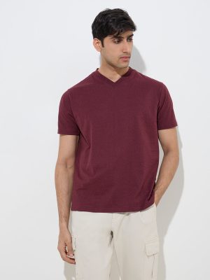WES Casuals Wine Slim-Fit Cotton T-Shirt