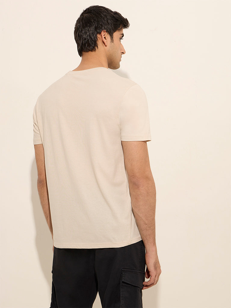 WES Casuals Beige Slim-Fit Cotton T-Shirt - Image 4