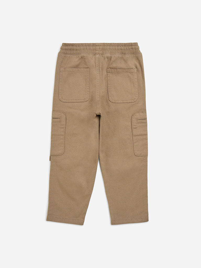 HOP Kids Brown Cotton-Blend Mid-Rise Trousers - Image 3