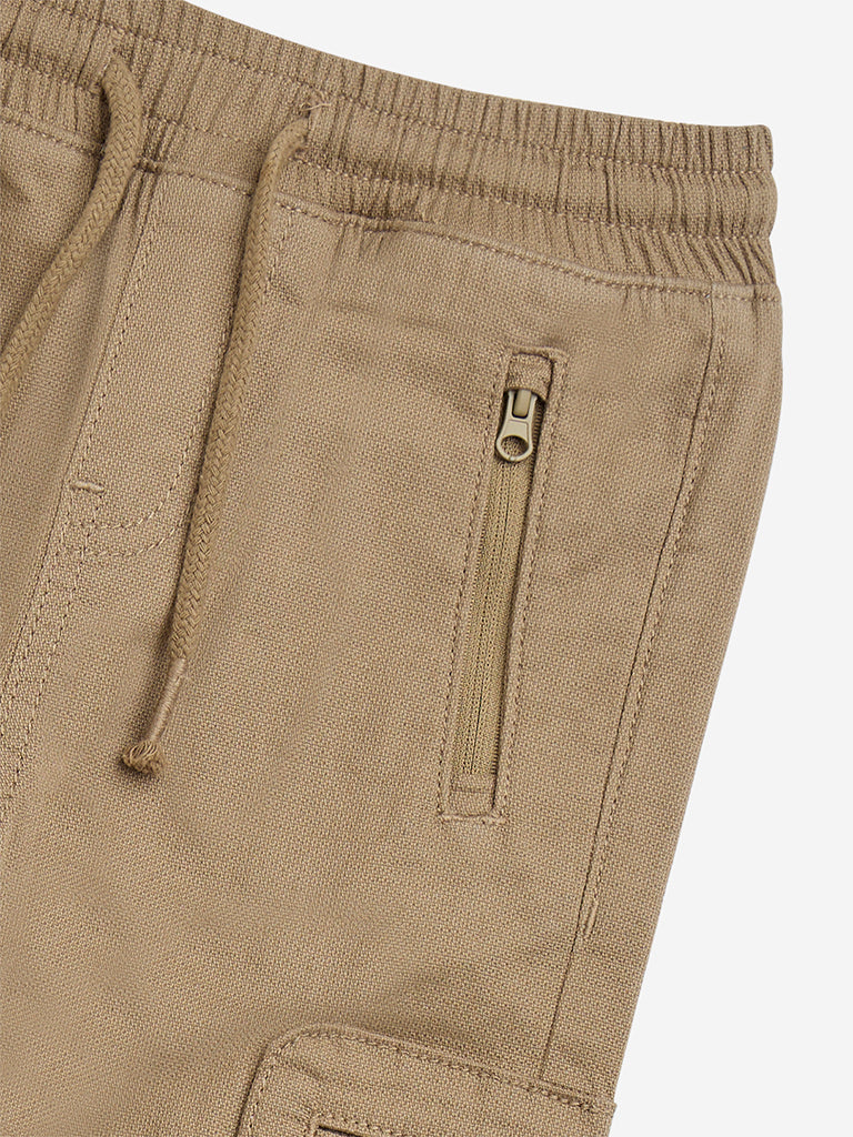 HOP Kids Brown Cotton-Blend Mid-Rise Trousers - Image 4